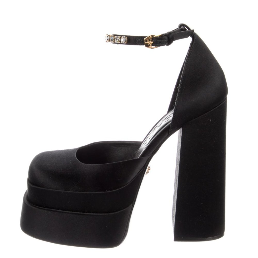 VERSACE Satin Crystal Embellishments D'Orsay Pumps
